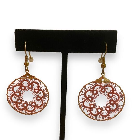 Lace Weaved Boho Circle Dangle Earrings - Picture 4 of 4
